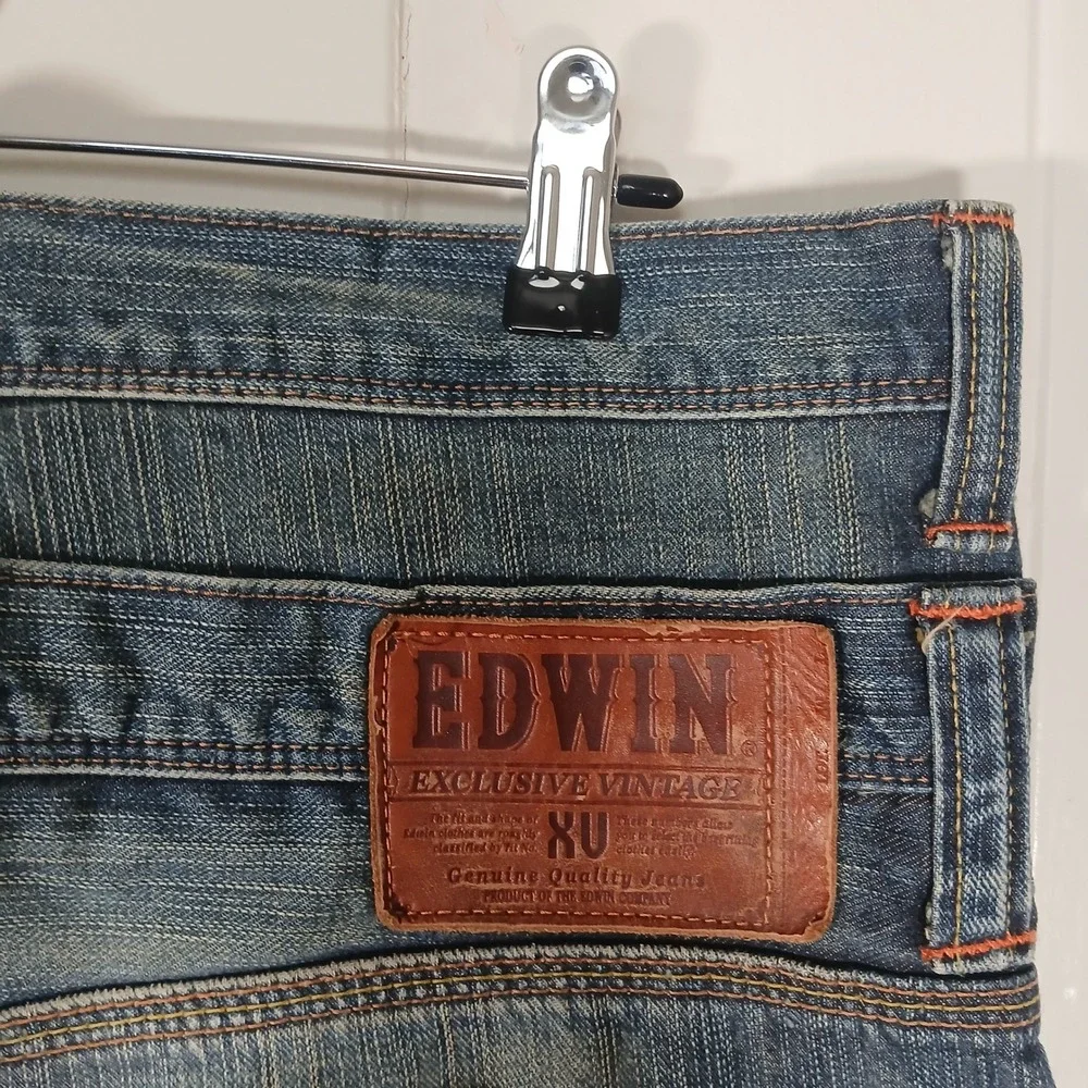 Edwin 414 XVS Jeans Mens 34 Tall (36x34) Blue Straight Leg Contrast Stitch